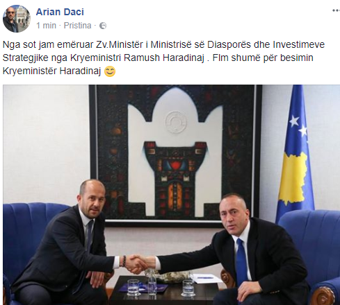 Djali i Nexhat Dacit bëhet pjesë e ekipit të Haradinajt